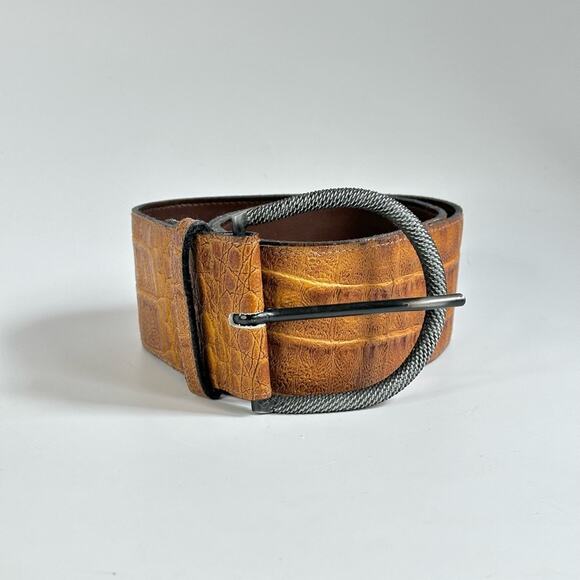 Vintage Mid 90’s Christian Dior Brown Wide Band Croc Leather Belt - Picture 1 of 5